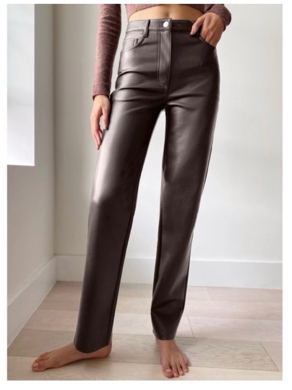 Wilfred Sz 14 The Melina Brown Faux Leather Straight-Leg Pants • NEW!